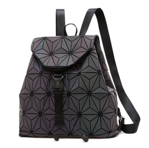 Women Laser Luminous Backpack School Hologram Geometric Fold Student School Bags, Size:25x13x25cm(Luminous hexagon)