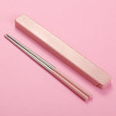 304 Stainless Steel Chopsticks + Wheat Straw Boxed Set Portable Takeaway Travel Tableware, Style:Pullout(Pink)