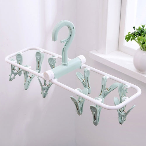 12-Clip Folding Drying Rack Underwear Socks Clip Multi-functional Clothes Rack(Nordic Green)
