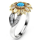 Fashion Female Cute Sunflower Crystal Rings for Women, Ring Size:7(Sea blue)