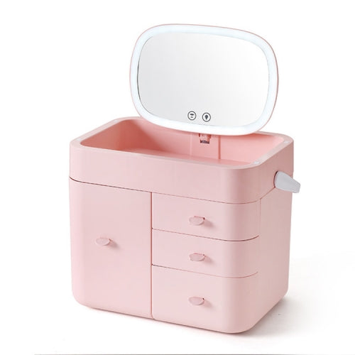 Desktop Cosmetic Drawer Storage Box Skin Care Products Dust-proof Makeup Box with Mirror, Style: AA Battery(Pink)