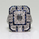 Luxury Square Women Crystal Zircon Engagement Ring, Ring Size:8(Blue)