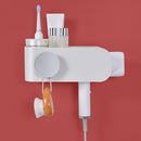 Hair Dryer Rack Bathroom Toilet Storage Storage Rack Wall-mounted Hair Dryer Hanger Bracket Shelf(Gray White)