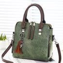 Vintage PU Leather Ladies HandBags Women Messenger Bags Totes Tassel Designer Crossbody Shoulder Bag Boston Hand Bags(Army Green)