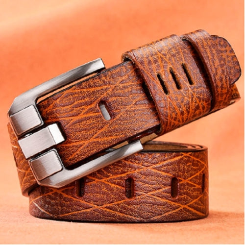 Men Vintage Crocodile Textured Leather Belt, Belt Length:110CM(Yellow)