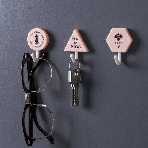 3 PCS Simple Geometrical Set Hook Room Decoration Plastic Seamless Hook(Pink)