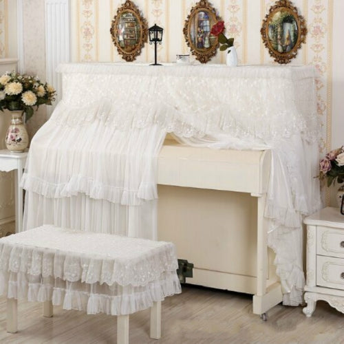 Lace Embroidered Piano Full Dust Cover, Size: 153x33x120cm Sigle Seat(White)