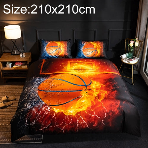 3D Printed Bedding Three-Piece Pillowcase Duvet Cover, Size:210x210cm(Basketball Fire)