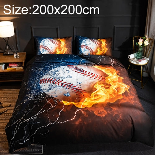 3D Printed Bedding Three-Piece Pillowcase Duvet Cover, Size:200x200cm(Baseball)