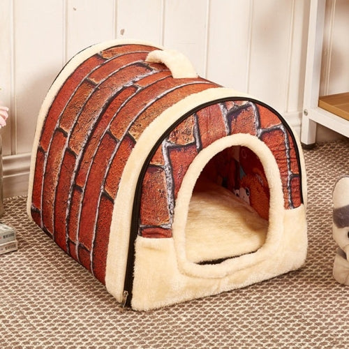 Foldable Pet Dog Bed Cat Bed House Pet Supplies for Small Medium Dogs Travel Kennels, Size:S(Retro Brick Wall)