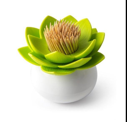 2 PCS Lotus Shaped Cotton Swab Box Toothpicks Holder Toothpick Case(Green)
