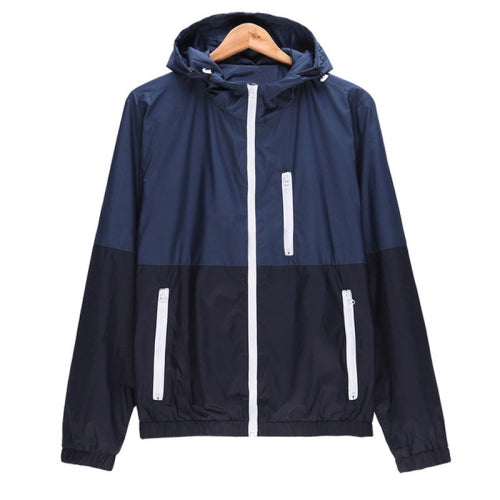 Trendy Unisex Sports Jackets Hooded Windbreaker Thin Sun-protective Sportswear Outwear, Size:XXXL(Blue)