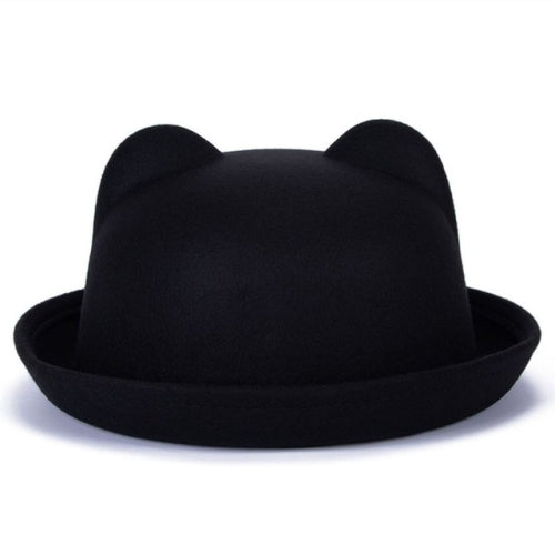 Beautiful Cute Women Devil Hat Cute Cat Bear Ears Seaside shade Wool Hat(black)