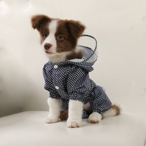 Pet Dog Raincoat Hooded Four-Legged All-Inclusive Waterproof and Dustproof Clothing, Size: L(Blue Dots)
