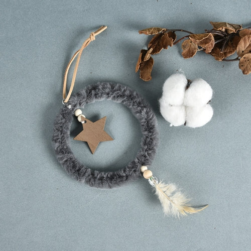 10 PCS Christmas Decorations Minimalist Wall Hanging Small Ornaments Plush Circle Five-Pointed Star Pendant(Grey)