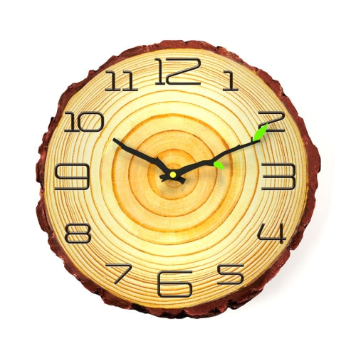 12 Inches Novelty Living Room Wall Clock Annual Ring Quartz Clock Wood Grain Silent Clock, Style:MW012-12 Twelve Words(30x30 cm)