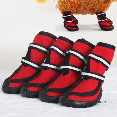 Large Dog Shoes Double Strap Non-slip Waterproof Dog Rain Boots, Size:L(Red)