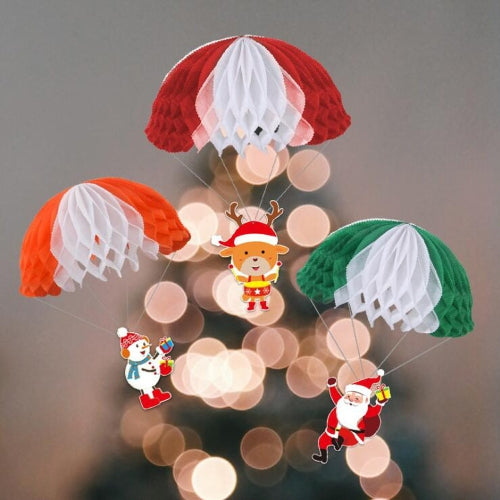 3 PCS / Set Christmas Hotel Shopping Mall Window Decorations Elk Snowman Paper Flower Ball Parachute Pendant