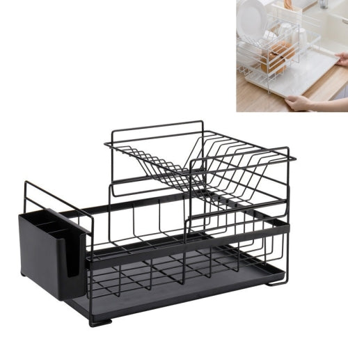 Multi-Functional Kitchen Shelf Metal Multi-Layer Tableware Drain Rack(Black)