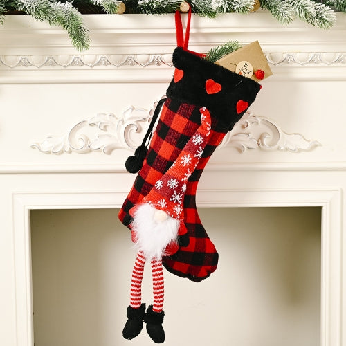 Christmas Supplies Love Fluff Hanging Legs Lattice Christmas Socks Decoration Gift Socks(Red Love)