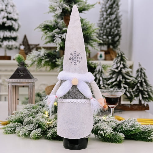4 PCS Christmas Ornament Snow Hat Faceless Doll Wine Set Faceless Doll Wine Bottle Dress Up, Style:Tied Beard Old Man(Grey)