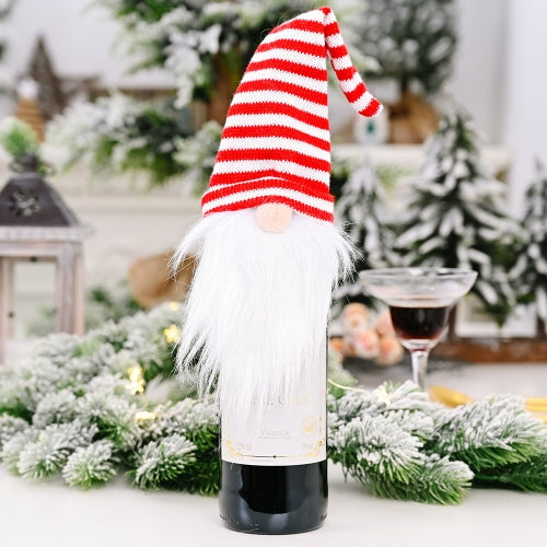 6 PCS Christmas Decorations Knitted Hat Forest Old Man Wine Set Faceless Doll Wine Cover Wine Bottle Decoration(D)