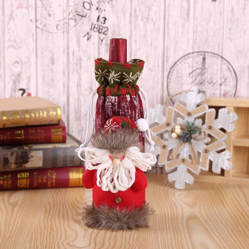 2 PCS Home Christmas Decorations Cute Knitted Fabric Imitation Leather Three-Dimensional Doll Wine Bottle Cover( Elderly)