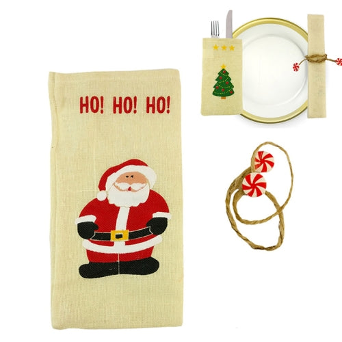 10 PCS Christmas Decoration Linen Tableware Set Gift Bag(Santa Claus)