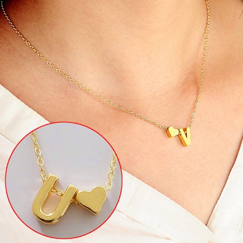 Fashion Tiny Dainty Heart Initial Necklace Personalized Letter Necklace, Letter U(Gold)