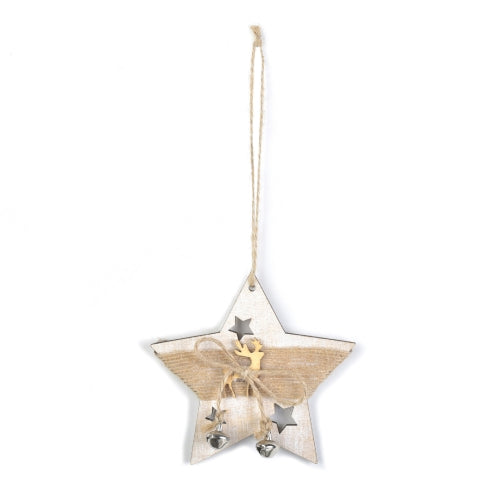 4 PCS Wooden Christmas Tree Pendant Charm Christmas Scene Decoration Pendant(Five-pointed Star)