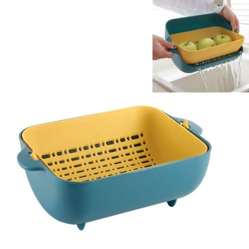 Rotating Double-Layer Storage Fruit Basket Kitchen Vegetable Washing & Draining Basket(Blue)