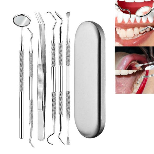 6 in 1 Silver Box Stainless Steel Dental Tools Dental Care Tartar Tool Dentist Tool Set