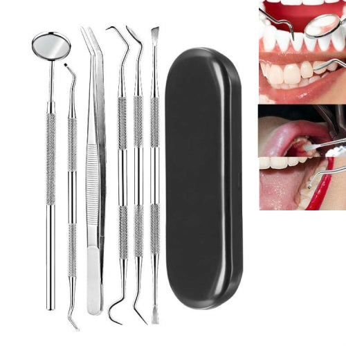 6 in 1 Black Box Stainless Steel Dental Tools Dental Care Tartar Tool Dentist Tool Set