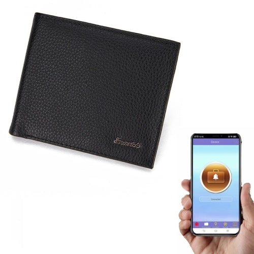 Smart Anti-Lost Bluetooth Wallet Short Leather Coin Purse(Black)