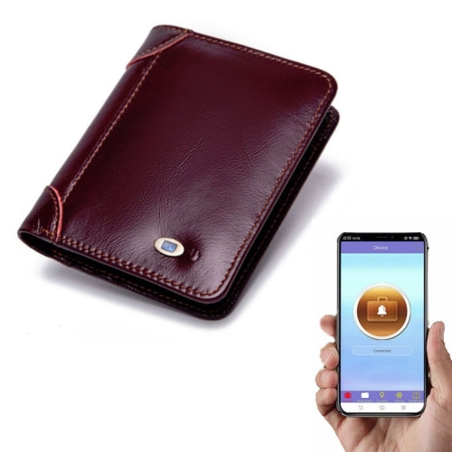 Men Leather Short Business Wallet Smart Anti-Lost Anti-Theft Coin Purse, Style:Smart(Wine Red)