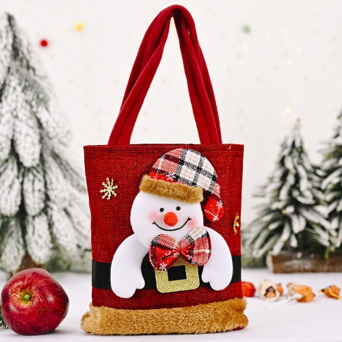 4 PCS Christmas Decoration Bag Linen Fluffy Christmas Tote Bag Gift Candy Bag(Snowman)