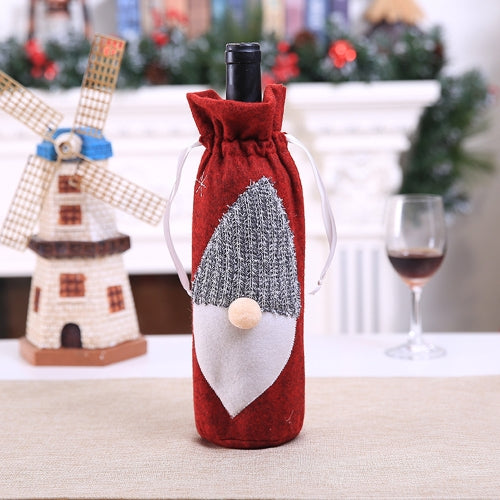 3 PCS Christmas Machine Embroidered Faceless Old Man Wine Bottle Bags Table Wine Bottle Decorations(Red)