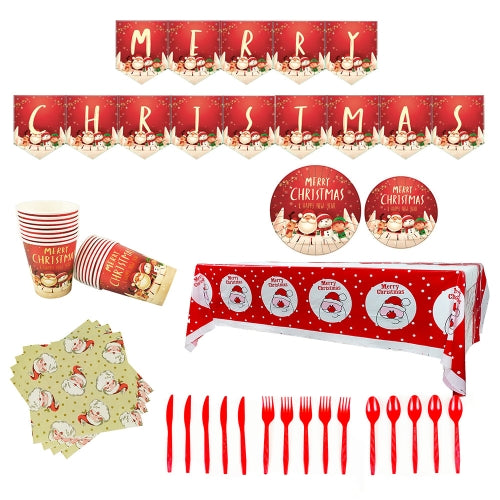 Christmas Theme Party Supplies Tableware Set Paper Cups And Paper Plates Table Bla Flag Decoration Set