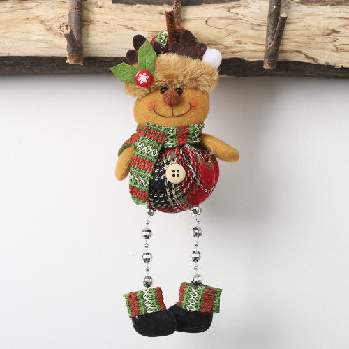10 PCS Christmas Plaid Cloth Beads Leg Pendants Christmas Window Decoration Cartoon Small Doll Ornaments(Elk)