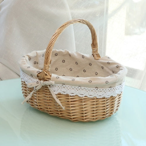Hand-woven Picnic Basket Sackcloth Rattan Storage Basket, Specification:Small(Primary Color Daisy Sackcloth)