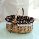 Hand-woven Picnic Basket Sackcloth Rattan Storage Basket, Specification:Large(Primary Coffee White Dot Cloth)