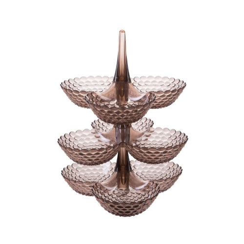 Fruit Storage Multi-layer Superimposed Fruit Tray Living Room Coffee Table Home Candy Tray, Color:Three Layer Brown