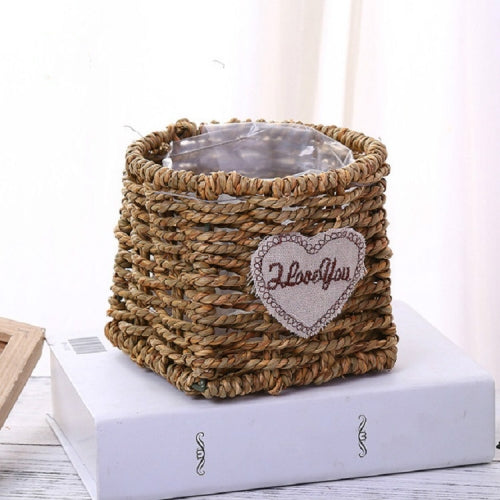 Grass Willow Wire Cattail Succulent Small Flower Basket Hand Woven Flower Basket, Style:B