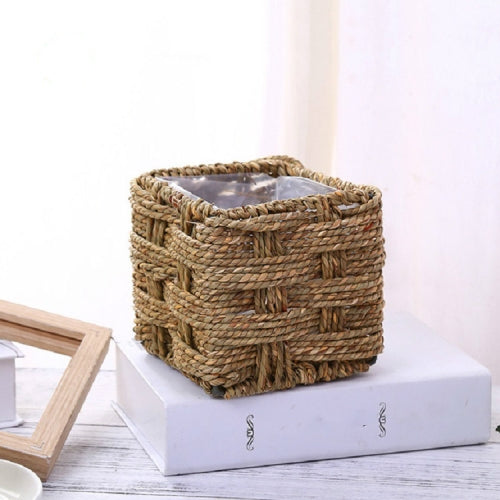 Grass Willow Wire Cattail Succulent Small Flower Basket Hand Woven Flower Basket, Style:C