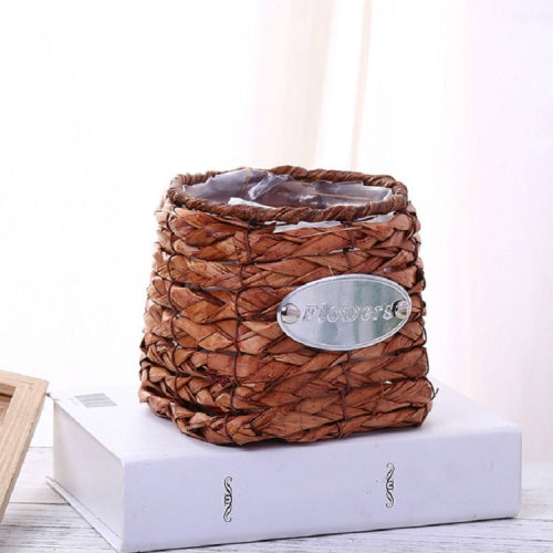 Grass Willow Wire Cattail Succulent Small Flower Basket Hand Woven Flower Basket, Style:G