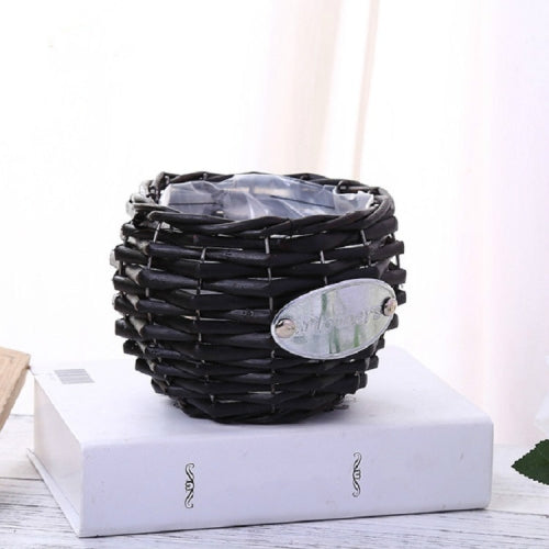 Grass Willow Wire Cattail Succulent Small Flower Basket Hand Woven Flower Basket, Style:H