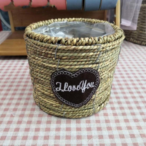 Grass Willow Wire Cattail Succulent Small Flower Basket Hand Woven Flower Basket, Style:I