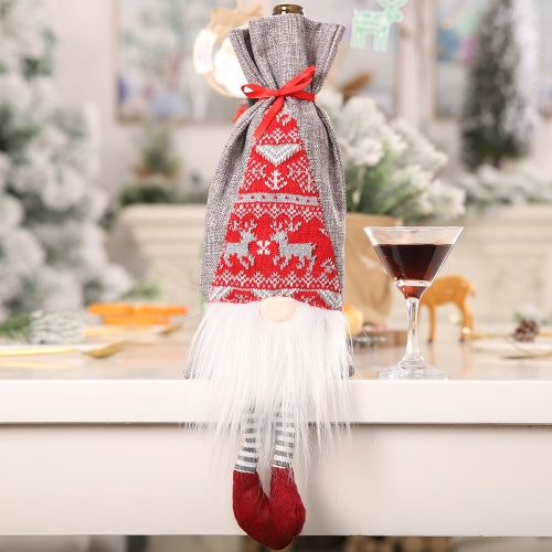 3 PCS Christmas Products Wine Bottle Cover Three-Dimensional Old Man Wine Bottle Bag Simulation Beard Red Wine Bag(Grey)
