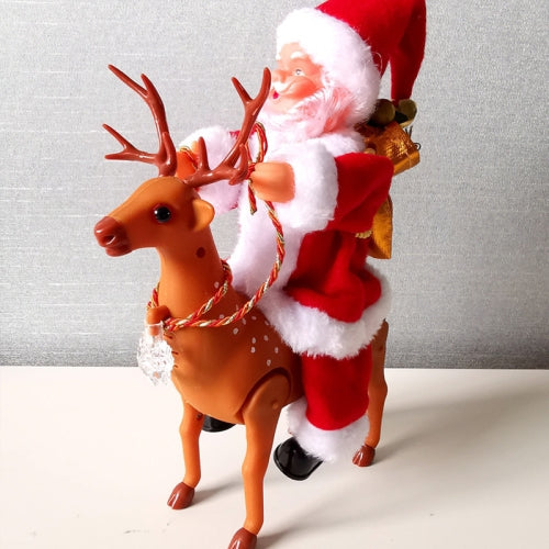 Santa Claus Riding Deer With Music Electric Toy Christmas Gift Holiday Decoration