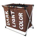 Collapsible Three Grid Dirty Clothes Laundry Hamper Organizer Home Storage Basket(Coffee)
